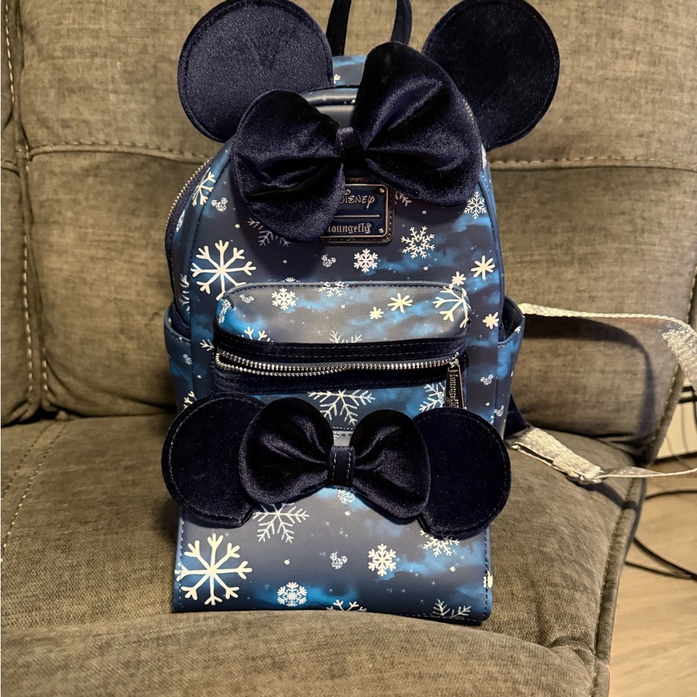 Loungefly Navy Snowflake Backpack with Ears